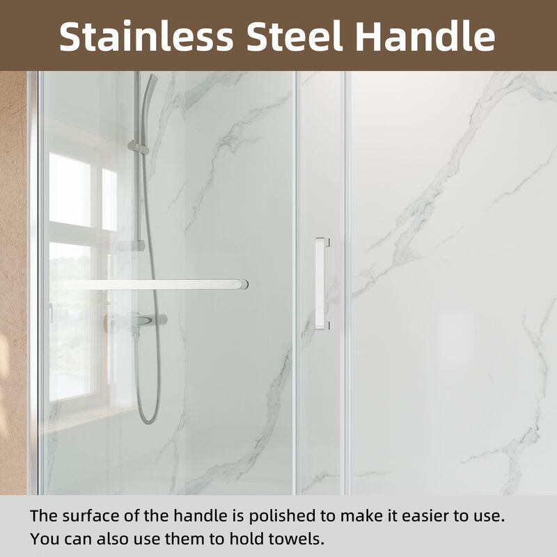 Brushed Nickel Aluminum Shower Door, Reversible Installation with Safety Glass & Towel Bar
