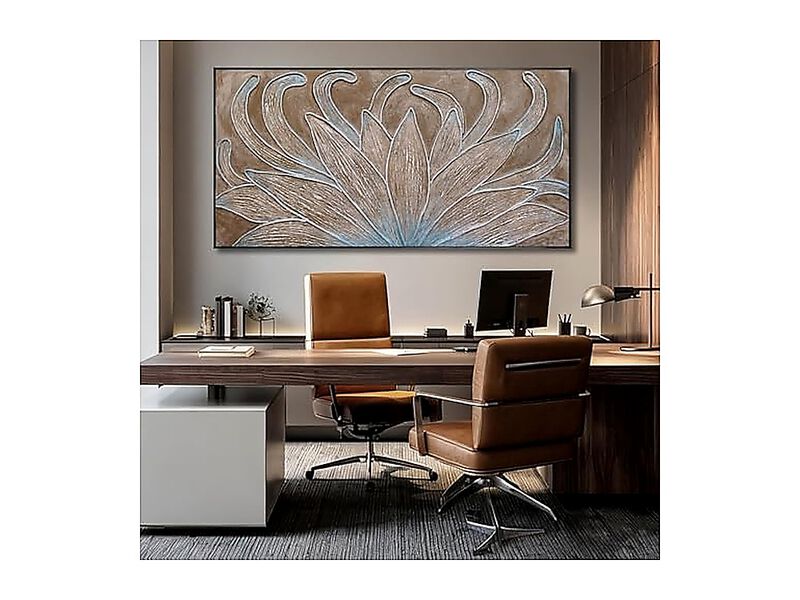 Brown Oil Wall Art Botanical Neutral Floral Flowers Framed Decor Abstract Canvas image number 1