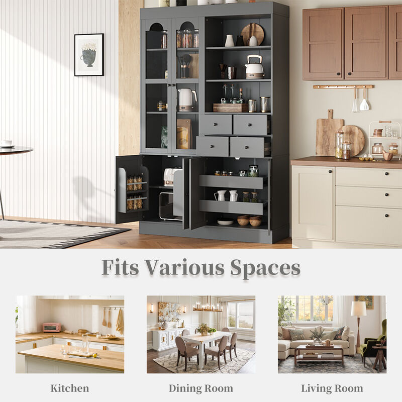 Merax Freestanding Buffet with Hutch Tall Kitchen Pantry Cabinet with 4 Drawers image number 6