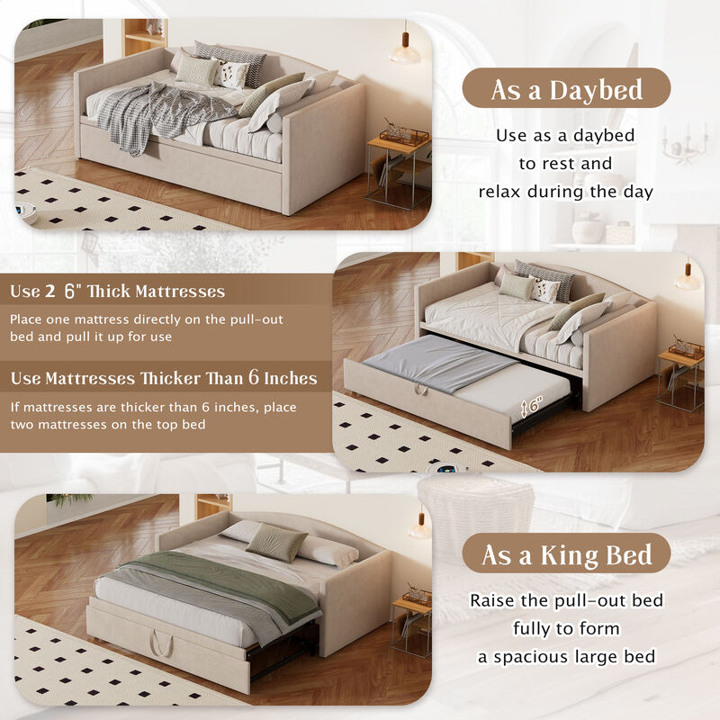 Merax Pop-Up Trundle Daybed with Velvet Upholstery & Padded Armrests image number 6
