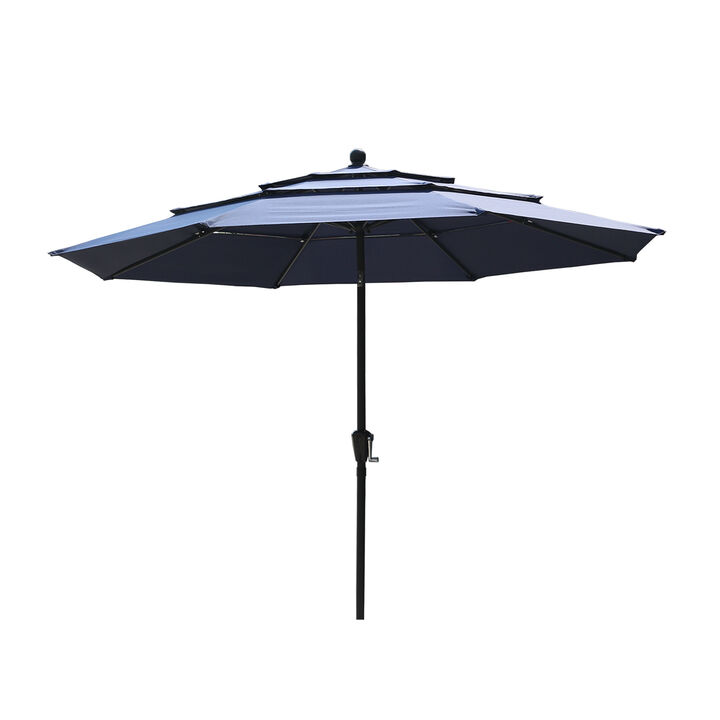 Mondawe 10 ft. 3-Tier Outdoor Patio Market Umbrella with Double Air Vent and Push Button