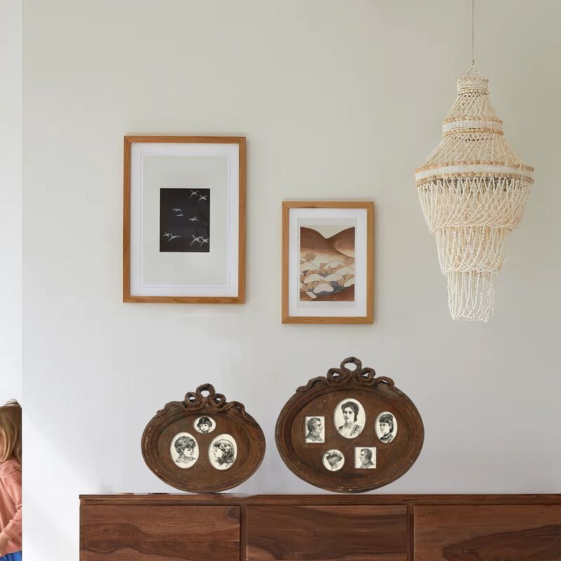 Traditional Style Rustic Photo Frame in Ceramic, Set of Two, Brown - Benzara