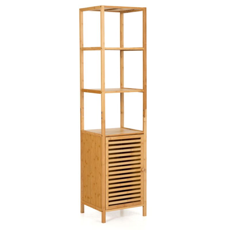 Hivvago 4 Tiers Slim Bamboo Floor Storage Cabinet with Shutter Door and Anti-Toppling Device-Natural