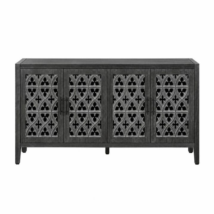 GOODSILO Four Door Hollow Antique Storage Cabinet, Versatile Wooden Storage Furniture for Living Room, Entryway, Kitchen and Dining Space