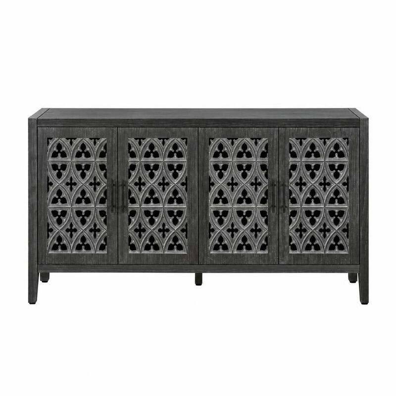 GOODSILO Four Door Hollow Antique Storage Cabinet, Versatile Wooden Storage Furniture for Living Room, Entryway, Kitchen and Dining Space image number 0