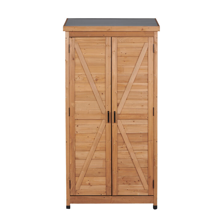 Whisen Tall Vertical Wooden Outdoor Storage Shed&ndash;Metal-Topped Tool Cabinet for Backyard, Garden, Patio & Lawn