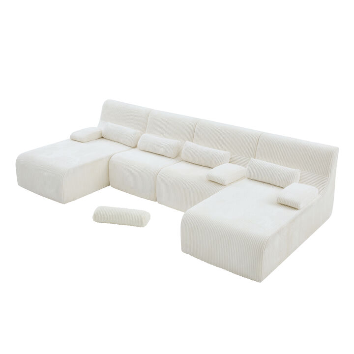 Merax Modular Corduroy Sofa with Arm Pillows, Vacuum-Compressed Packaging