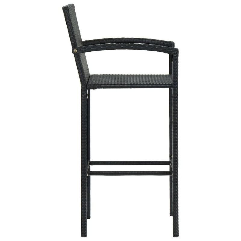 Bar Stool Set of 2 Black Poly Rattan, Powder-Coated Steel