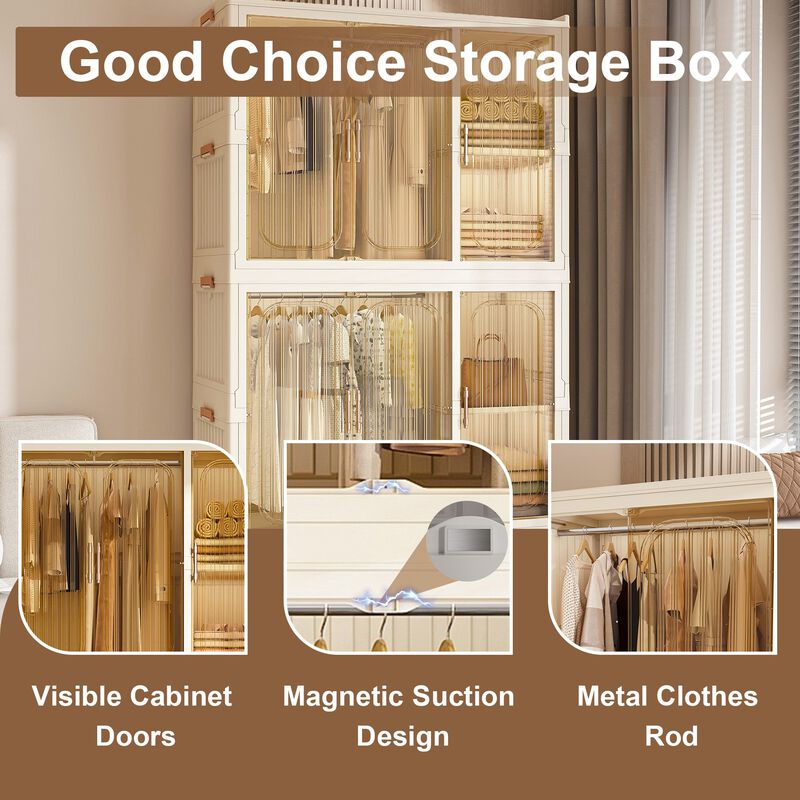 Clihome Portable Wardrobe Closet Storage Organizer,Wardrobe Storage Cabinet,with 9 Magnetic Doors & 9 Cubes image number 3