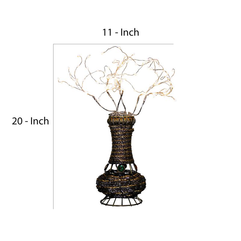 Tree Table Lamp with Aluminum Wire and Multiple LED, White - Benzara