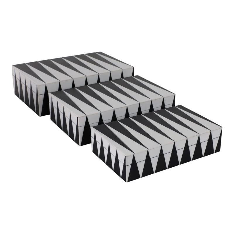 S/3 10/11/12" Triangle Pattern Boxes, Black/white image number 0