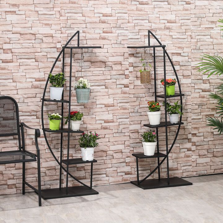 5 Tier Metal Plant Stand Half Moon Shape Ladder Flower Pot Holder Shelf for Indoor Outdoor Patio Lawn Garden Balcony Decor, 2 Pack, Black