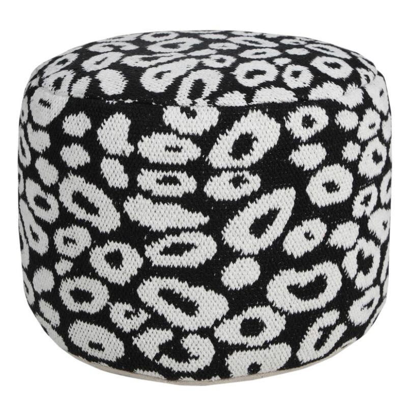 Hivvago 18 Inch Black Cylinder Abstract Pouf Ottoman
