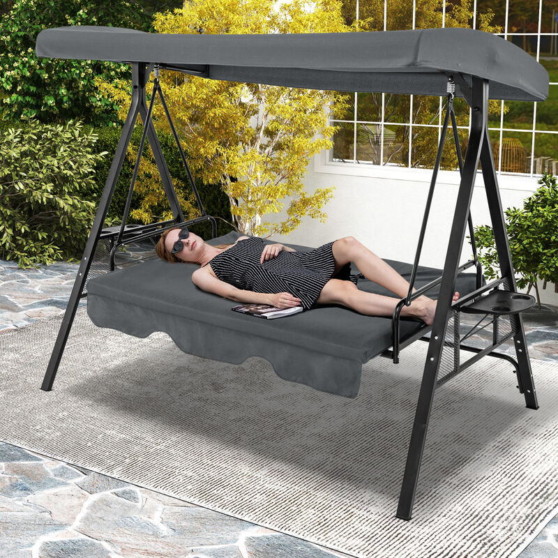 Convertible 3-Seat Patio Porch Swing Chair with Flat Bed and Adjustable Canopy image number 1