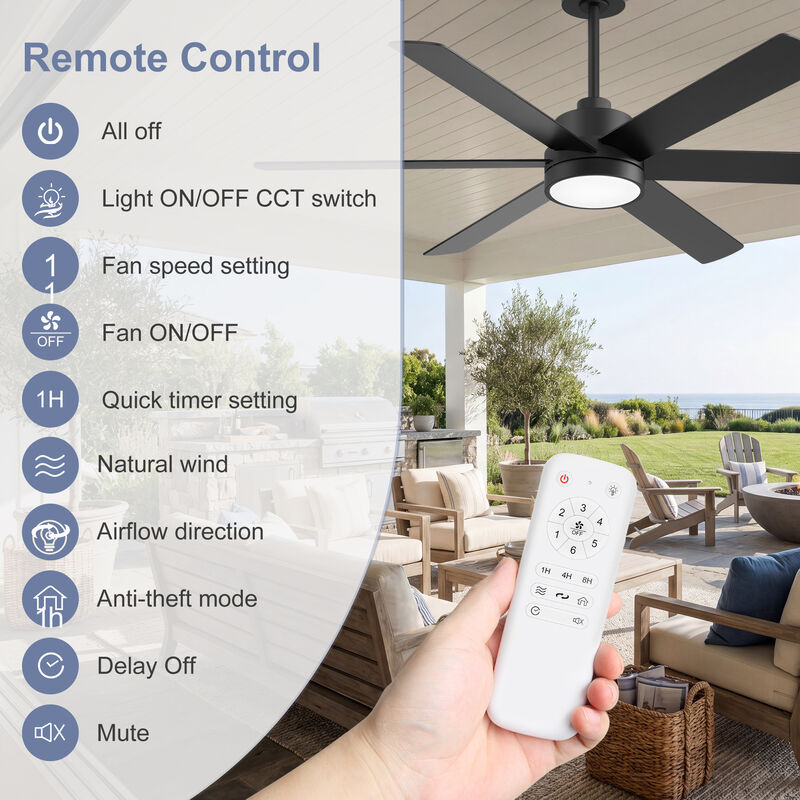 Breezary 60 in LED Ceiling Fan with Light and Remote, 6 Blade DC Motor Fan, Reversible Quiet Fan with Timer image number 4