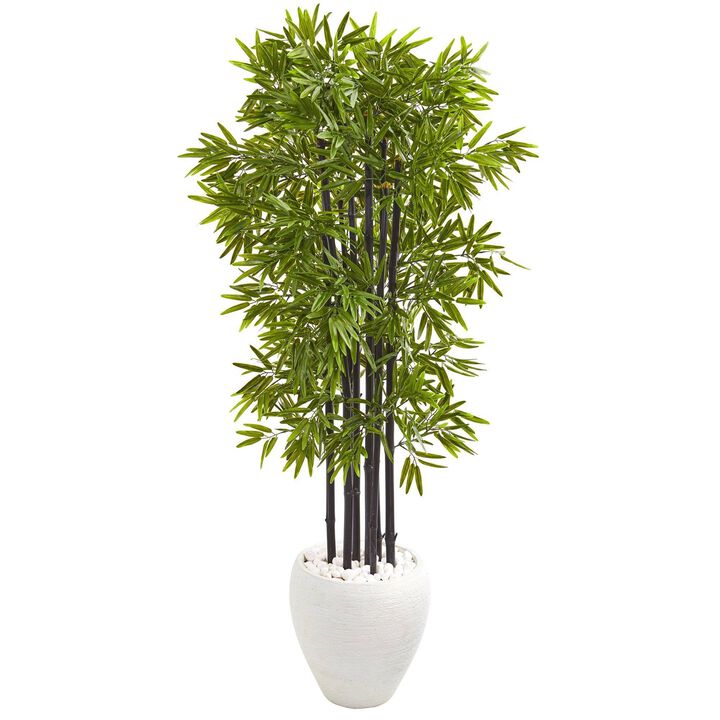 Nearly Natural 5-ft Bamboo Tree in White Planter UV Resist (Indoor/Outdoor)