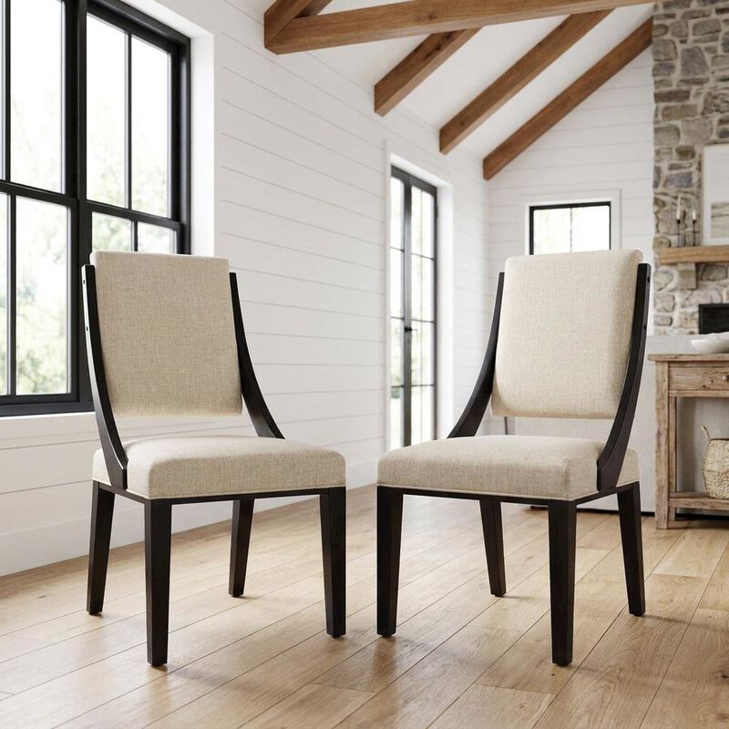 Fabric-Upholstered Dining Chairs for Kitchen and Dining Room, Beige, Set of 2 image number 5