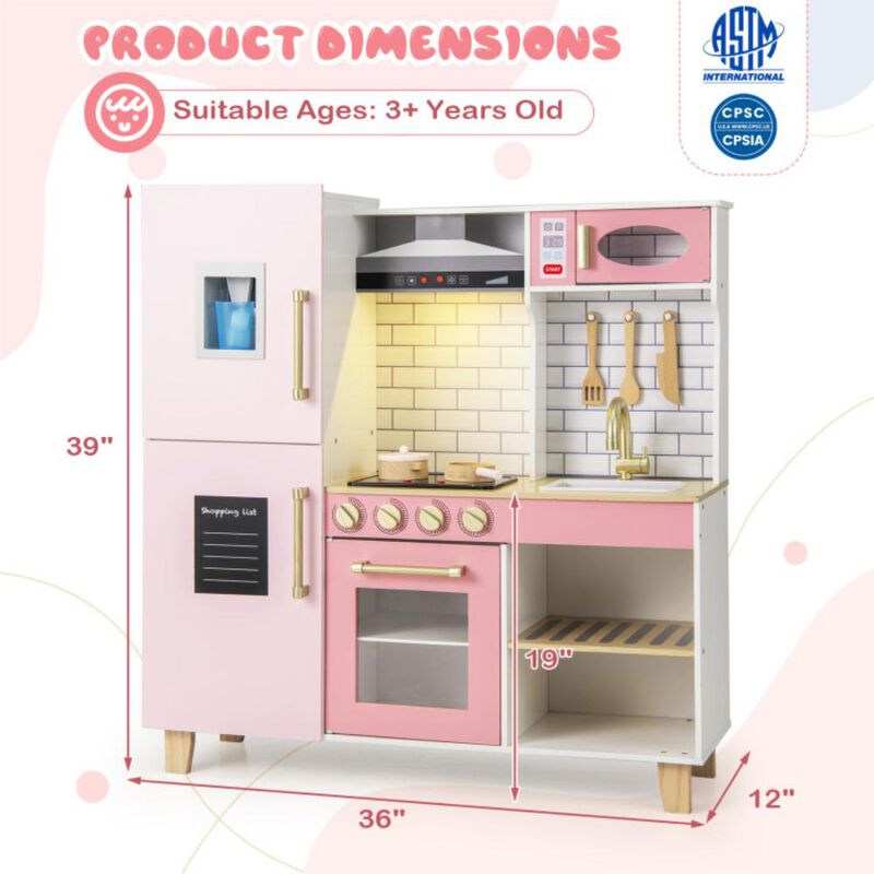 Hivvago Wooden Pretend Play Kitchen with Ice Maker Range Hood and Blackboard