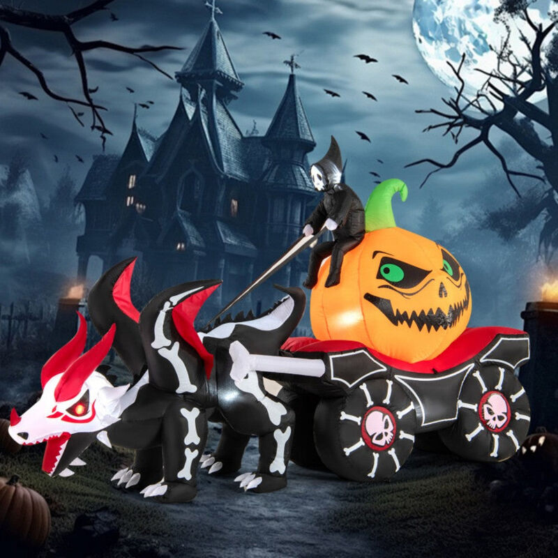 Halloween Inflatable LED Lighted Carriage Ghost Carriage with Skeleton Dragon and Pumpkin image number 8