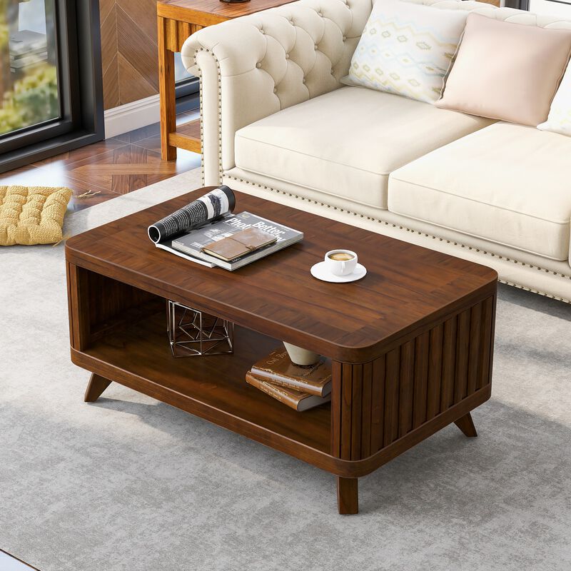 Mondawe 41.5-Inch Solid Wood Coffee Table, Rectangular Central Coffee Table With Open Storage Rack