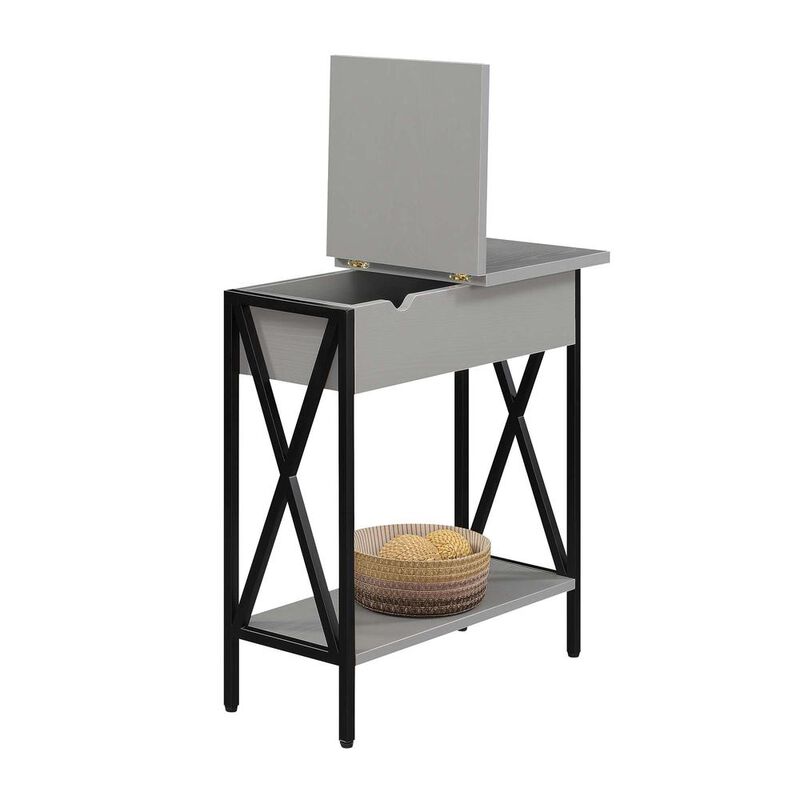Convenience Concepts Tucson Flip Top End Table with Charging Station and Shelf in Gray/Black