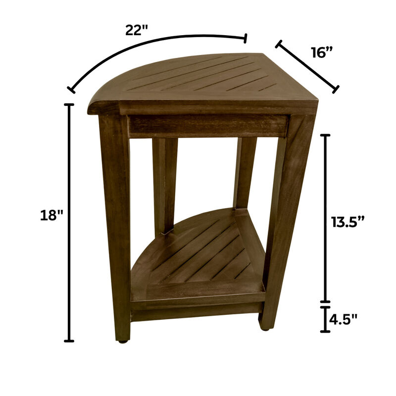 DecoTeak SnazzyCorner 18" Teak Wood Wide Corner Shower Bench with Shelf in Woodland Brown Finish