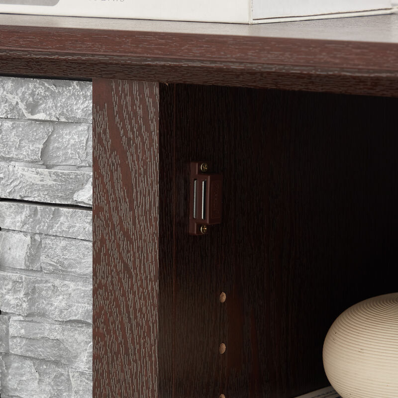 70 Inch Modern TV Stand with 23" Electric Fireplace, Faux Stone Media Console Cabinet, Entertainment Center image number 7