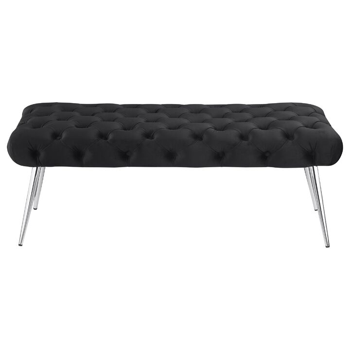 Lila Bench, Foam Seat, Button Tufted, Chrome Legs