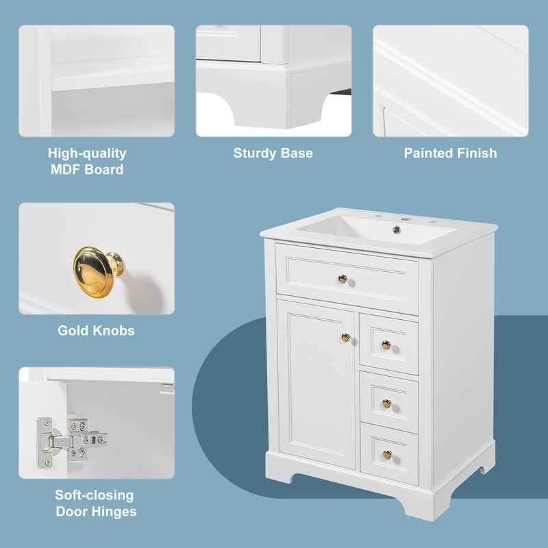 Merax Compact Bathroom Storage Vanity with Left Door Rack Cabinet & 2 Right Drawers image number 5