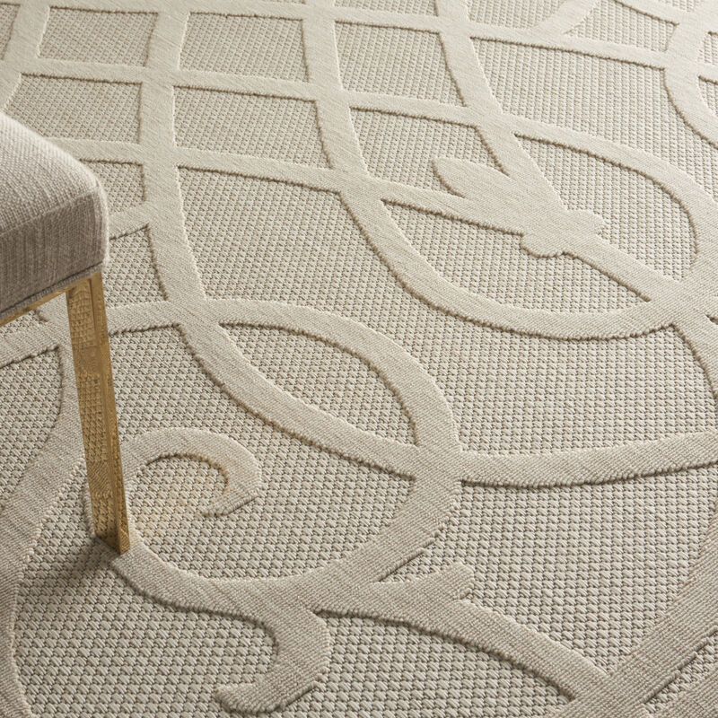 HomeRoots 7' X 10' Cream And Beige Trellis Indoor Outdoor Area Rug image number 4