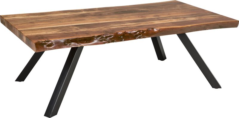 Reese Live Edge Solid Wood Metal Leg Coffee Table in Natural Acacia