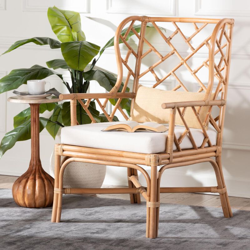 bali & pari Ray Natural Rattan Wingback Armchair with Removable Cushion image number 7