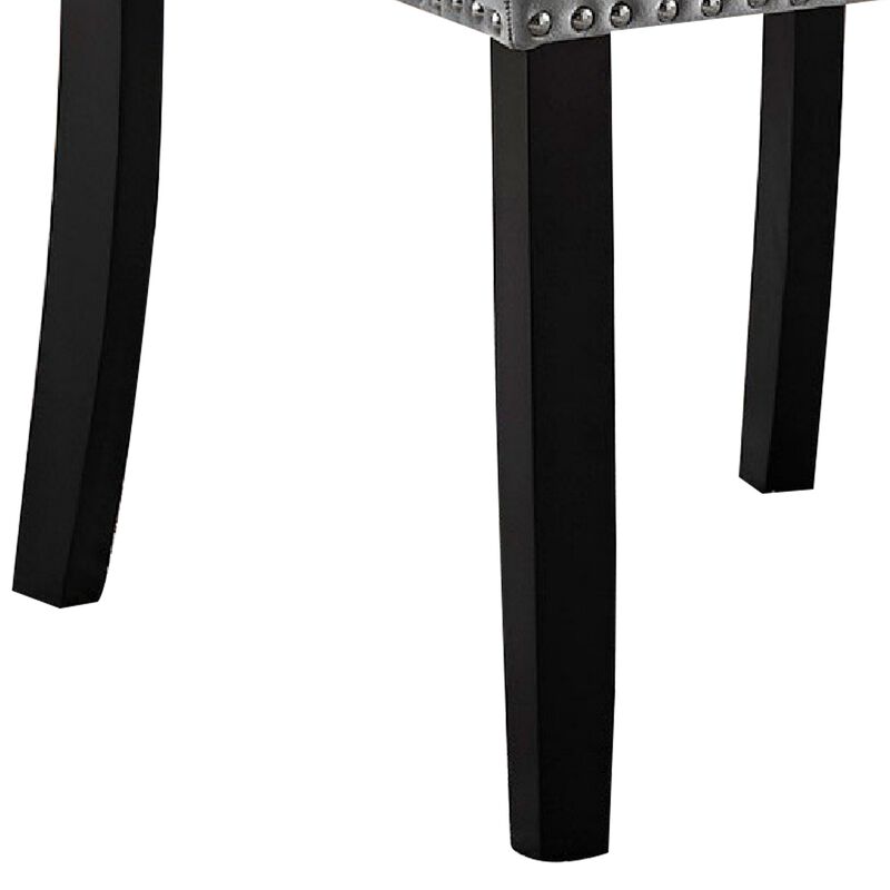 28 Inch Dining Side Chair Set of 2, Padded Gray Flannelette, Black Wood - Benzara