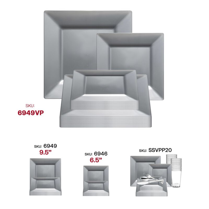 Silver Square Plastic Plates Dinnerware Value Set (40 Sets) image number 6