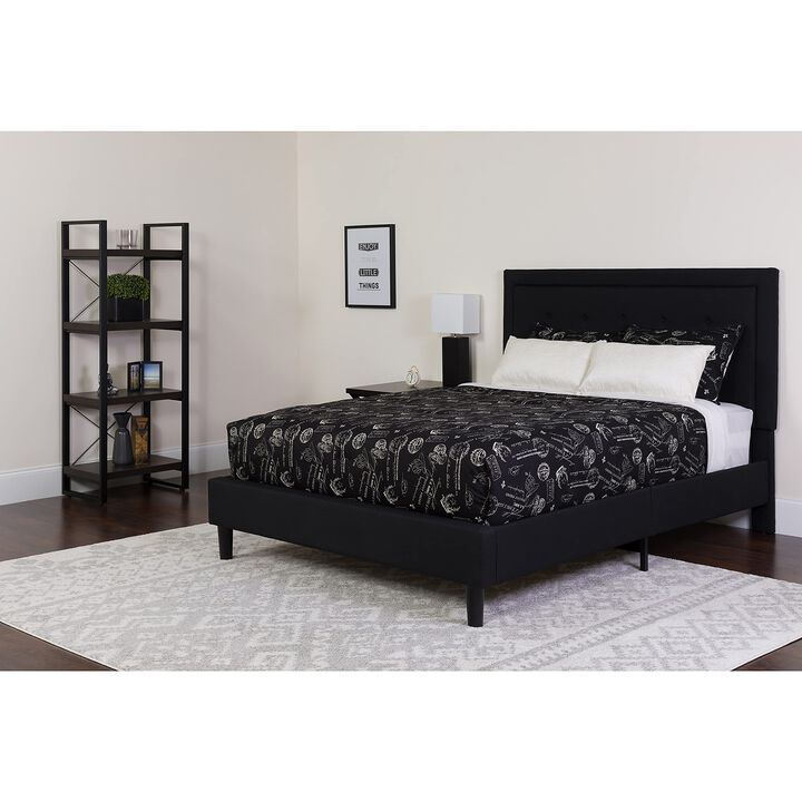 Roxbury King Size Tufted Upholstered Platform Bed in Black Fabric with Memory Foam Mattress