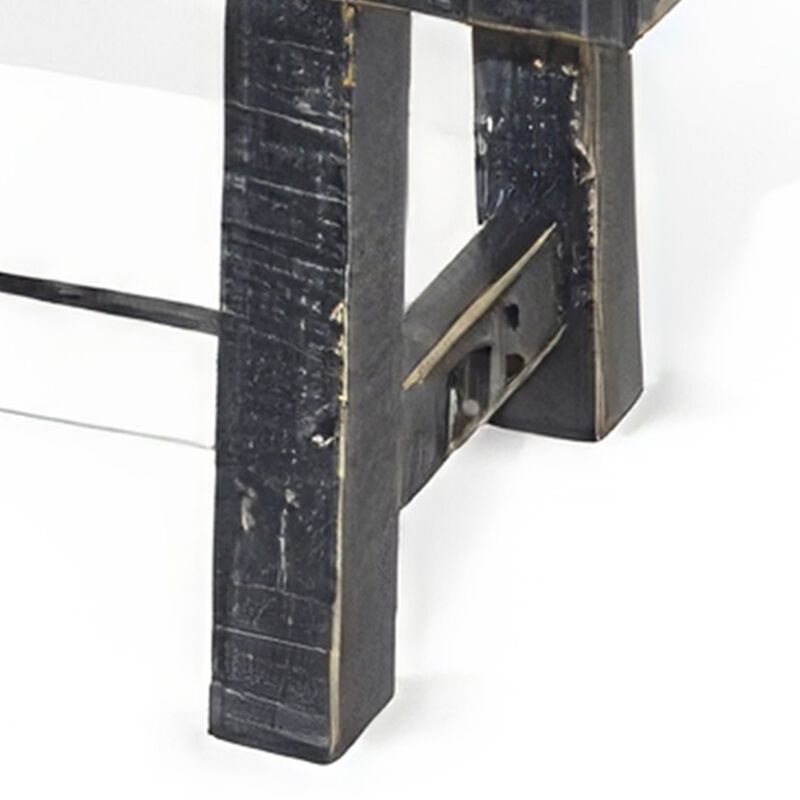 Rena Dining Bench, Turnbuckle Accent, 64 Inch Black Mahogany Wood - Benzara