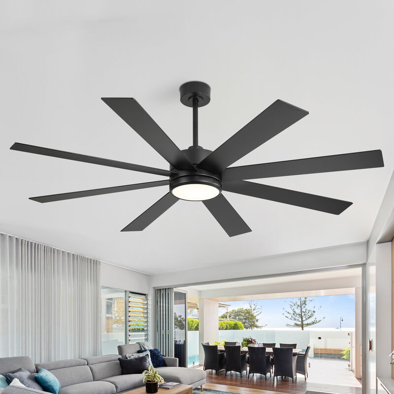 Breezary 65-inch Black Ceiling Fan with LED Light Remote and Downrod(8-Blade) image number 7