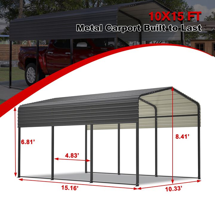 Mondawe 10x15FT Heavy-Duty Metal Carport – UV & Weatherproof Galvanized Car Shelter
