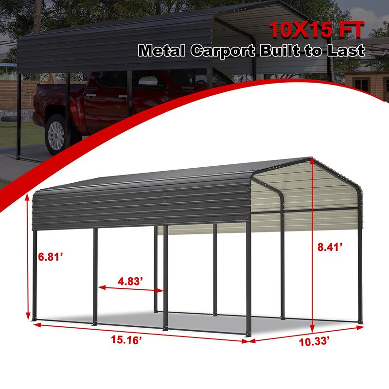 Mondawe 10x15FT Heavy-Duty Metal Carport – UV & Weatherproof Galvanized Car Shelter