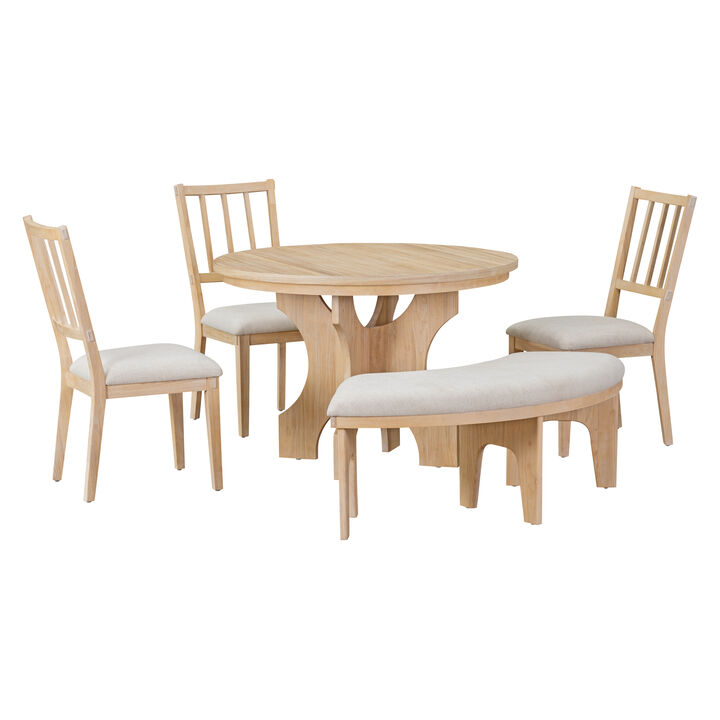 Merax  Retro Classic  5-Piece Dining Table Set with Curved Benches