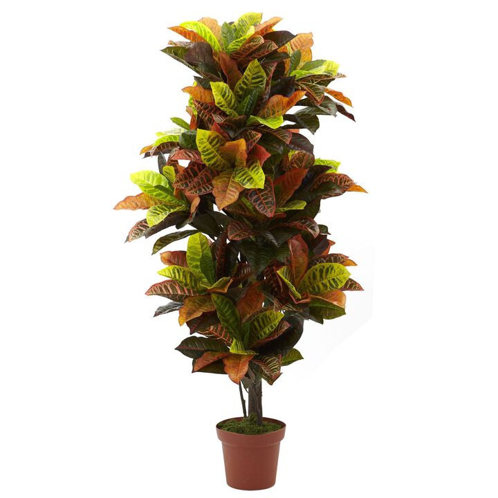 Nearly Natural 56-in Croton Plant (Real Touch)