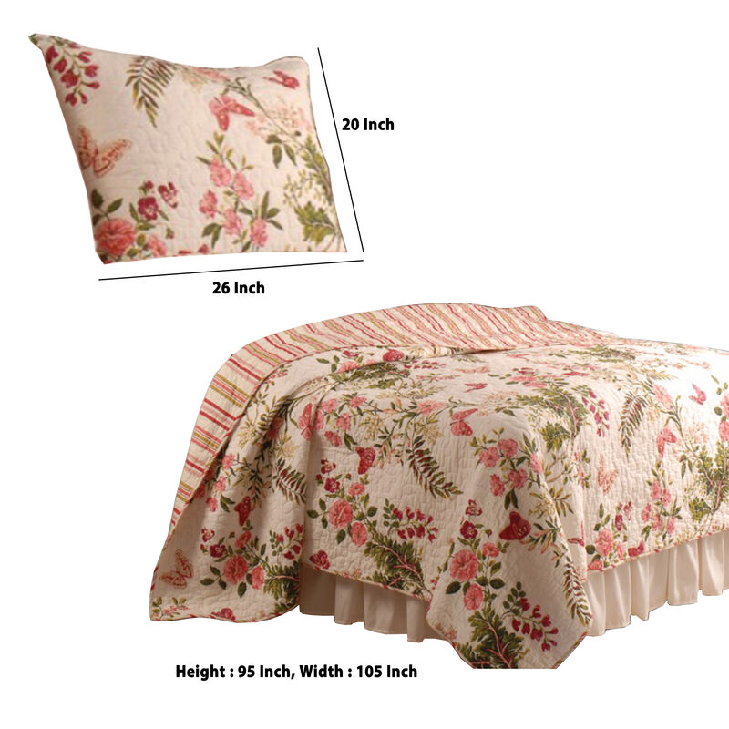 Atlanta Fabric 3 Piece King Size Quilt Set with Butterfly Prints,Multicolor - Benzara