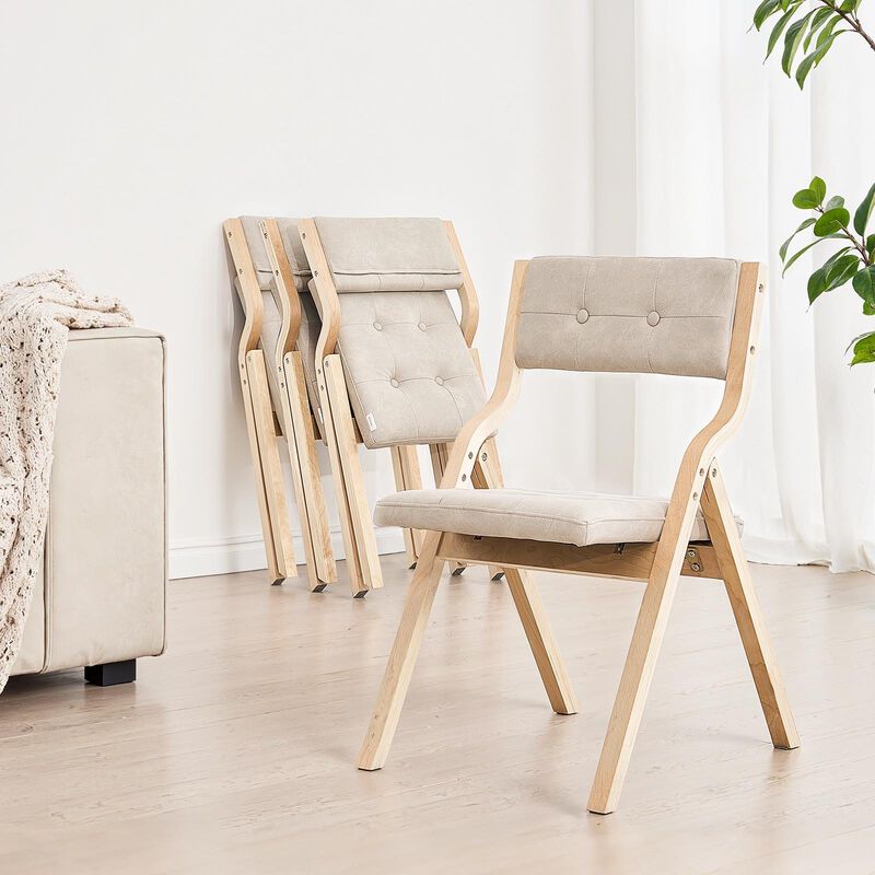 Foldable Wooden Chairs Set of 4 with Cushions, Portable Dining Seating for Kitchen & Office image number 1