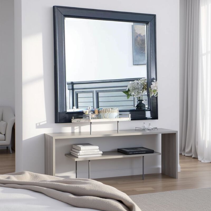 Roly Tall Dresser Chest, 5 Drawers, Chrome Hanging Handles, Gray Wood