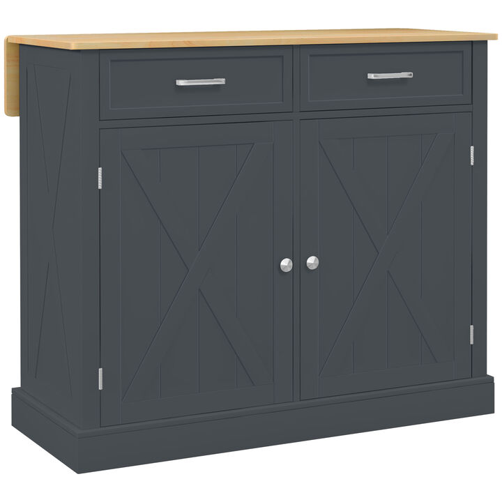 HOMCOM Kitchen Island with Drop Leaf Kitchen Cart with Storage Dark Gray