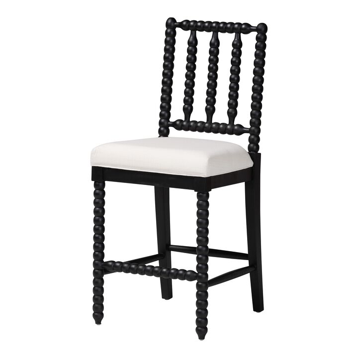 bali & pari Deya Bobbin Counter Stool - Sculptural Wood Kitchen Seating with Upholstered Seat and Spindle Back