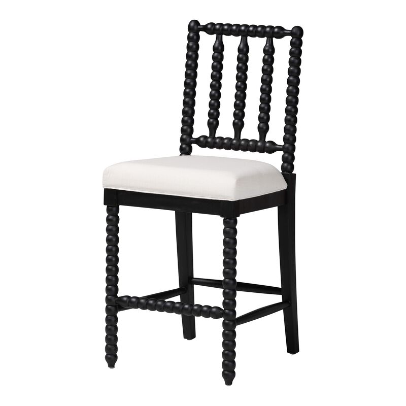 bali & pari Deya Bobbin Counter Stool - Sculptural Wood Kitchen Seating with Upholstered Seat and Spindle Back image number 0