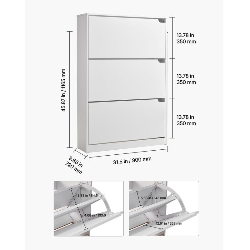 Modern Shoe Cabinet with 3 Flip Drawers, Anti-Tip Freestanding Organizer image number 2