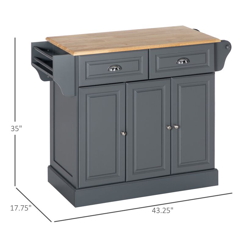 Gray Kitchen Assistant: Rolling Cart with Rubber Wood Top & Storage