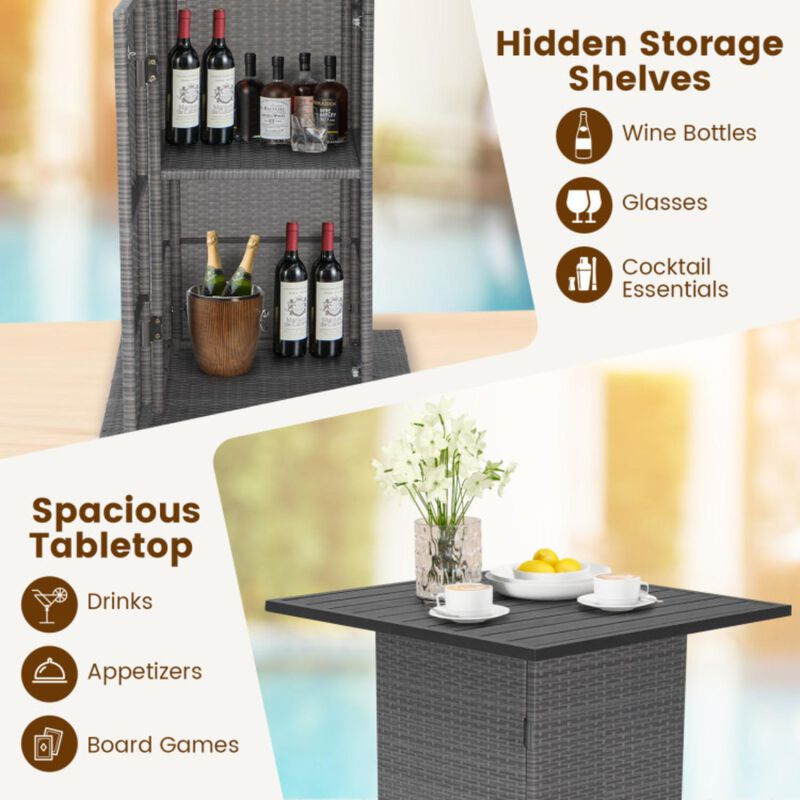 Hivvago 5 Pieces Outdoor Wicker Bar Table Set with Hidden Storage Shelves-White